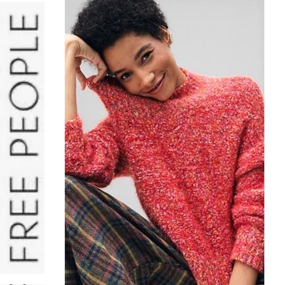 NWT Free People Stardust Marled Mock Neck Pullover Sweater in flame combo S - Picture 3 of 16